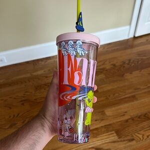 Disney Fantasia Pink and Red Tumbler with Sorcerer Hat Straw